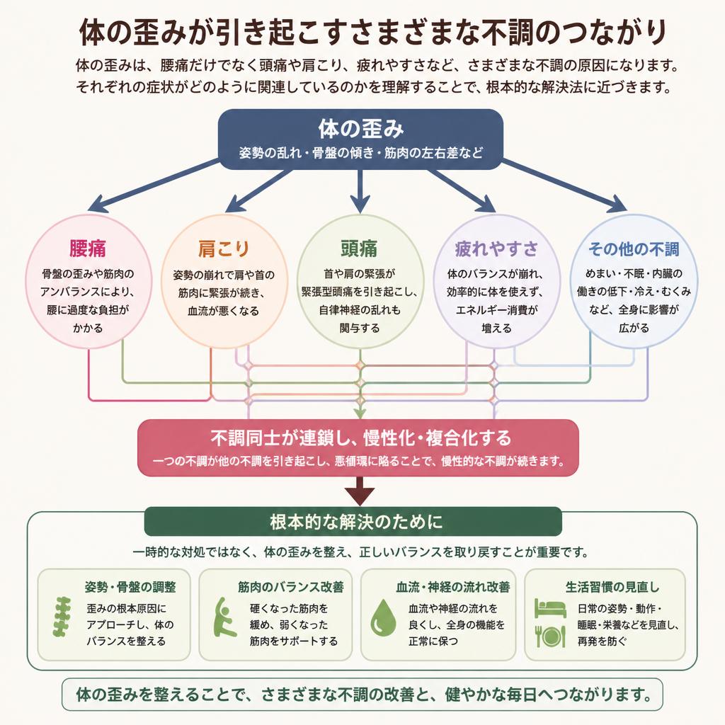 体の歪みが引き起こす身体の症状